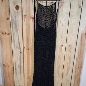 Womens Black Sheer Velvet Burnout Slip Dress Size M Lingerie Maxi Sleep